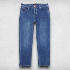 Kiton Jeans Men 34 Blue Napoli Button Fly Straight Leg Stretch Italian Designer